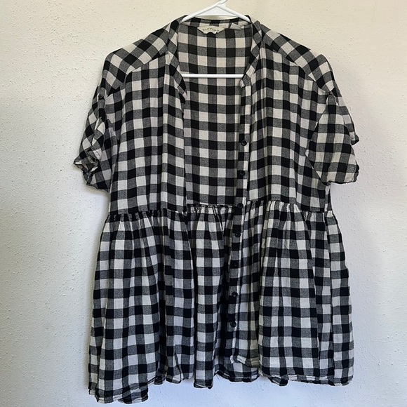Anthropologie cotton/linen tunic gingham top EUC/M - Picture 2 of 2